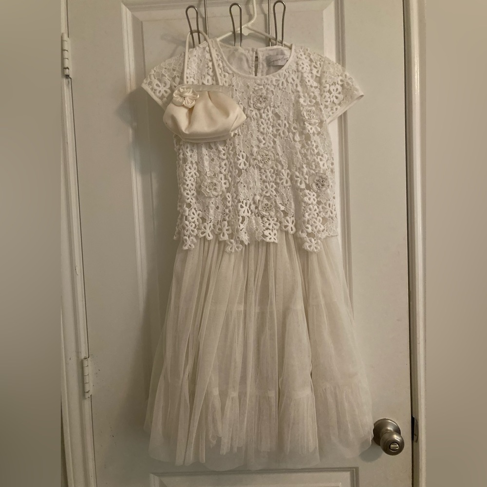 Girls size 12 Next purse and dress set flower girl or first communion dress
